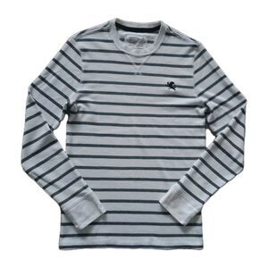 Express Men XS Thermal Waffle Grey Stripe Base Layer Long Sleeve Shirt Lion Logo